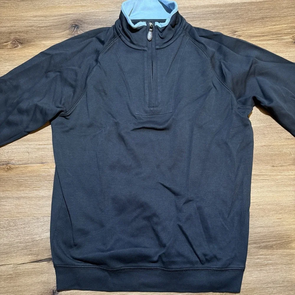 Paul Stuart Mens MEDIUM 1/4 Zip Sweater PimaCotton Pullover Mock Neck Black Blue